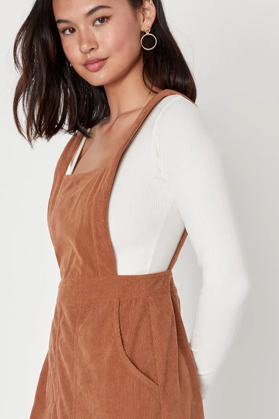 Embracing Autumn Brown Corduroy Pinafore Mini Dress sold by Lulus product image thumbnail 3