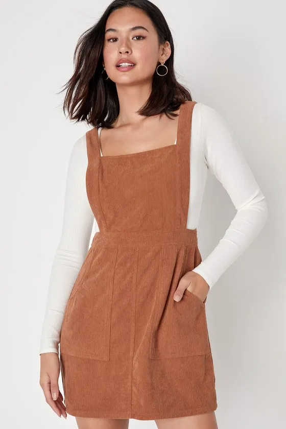 Embracing Autumn Brown Corduroy Pinafore Mini Dress sold by Lulus product image thumbnail 4