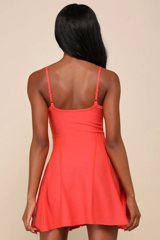 Flattering Disposition Orange Button-Front Ribbed Mini Dress sold by Lulus product image thumbnail 3