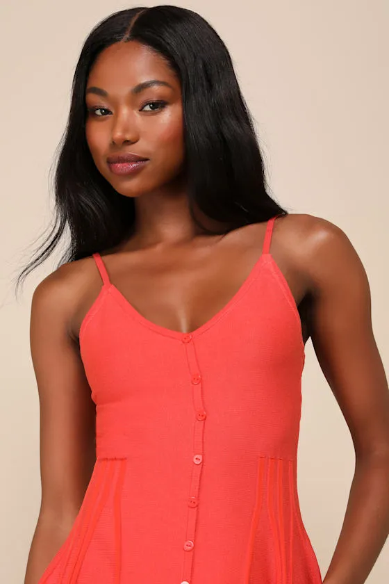 Flattering Disposition Orange Button-Front Ribbed Mini Dress sold by Lulus product image thumbnail 4