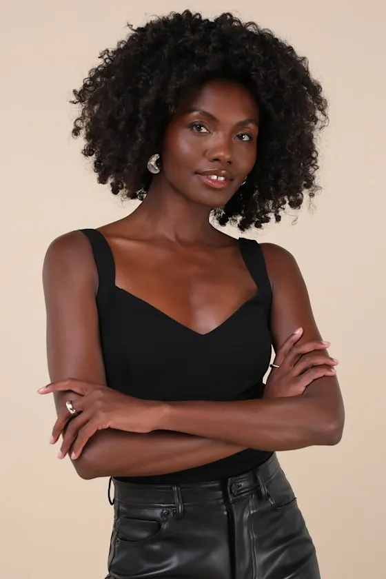 Captivating Mood Black Sleeveless Strappy Back Bodysuit sold by Lulus