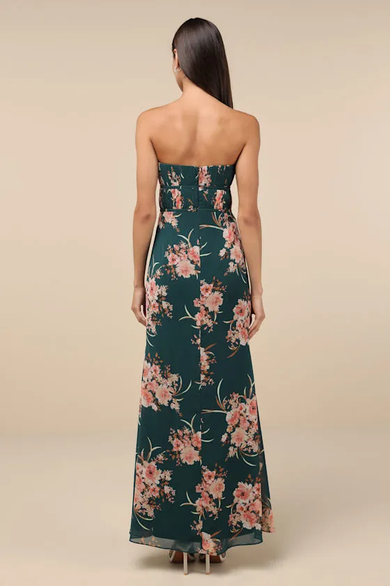Enchanting Garden Emerald Floral Cutout Bow Strapless Maxi Dress sold by Lulus product image thumbnail 2