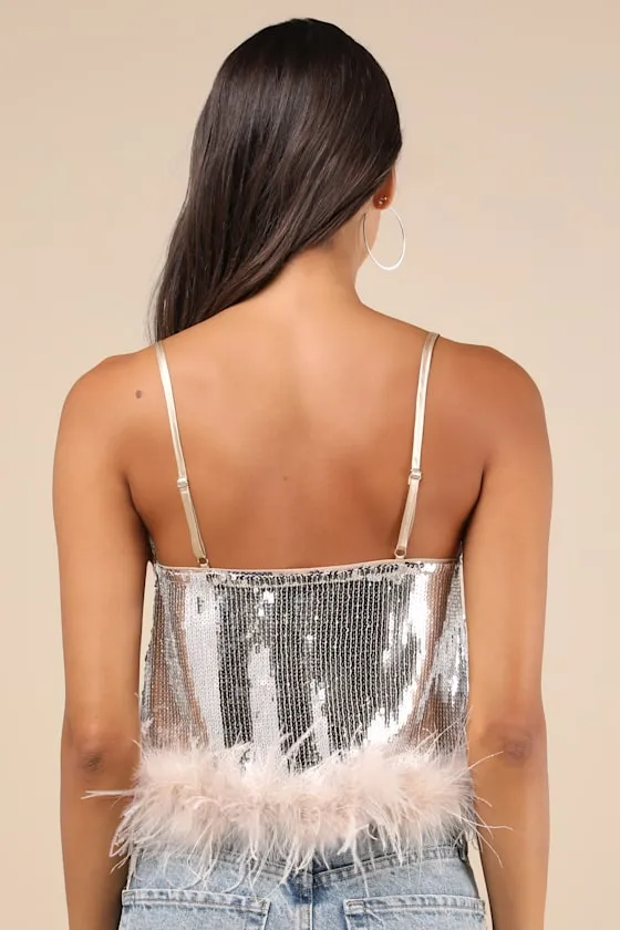 Perfectly Glowing Champagne Sequin Feather Cami Top sold by Lulus product image thumbnail 2