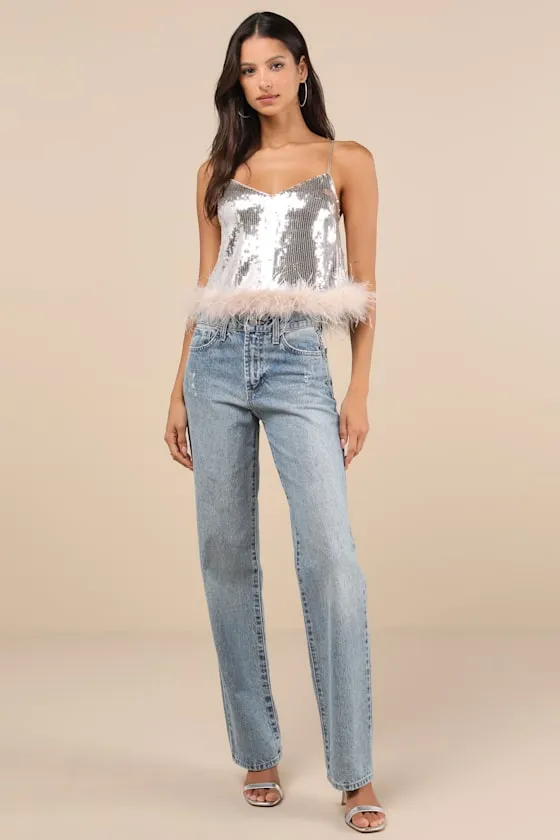 Perfectly Glowing Champagne Sequin Feather Cami Top sold by Lulus product image thumbnail 3
