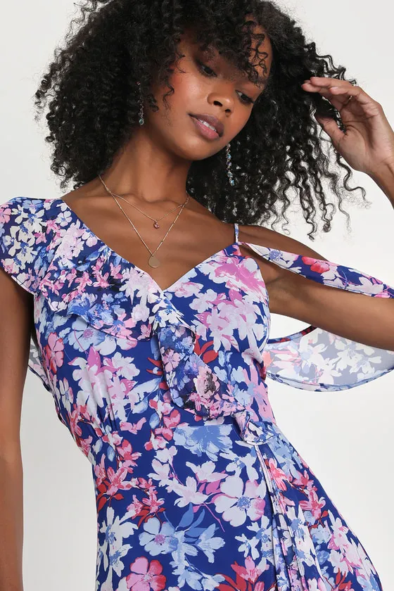 Radiant Blue Floral Print Chiffon Maxi Dress sold by Lulus product image thumbnail 2
