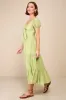 Darling Concept Green Tiered Tie-Front Puff Sleeve Midi Dress sold by Lulus