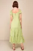 Darling Concept Green Tiered Tie-Front Puff Sleeve Midi Dress sold by Lulus