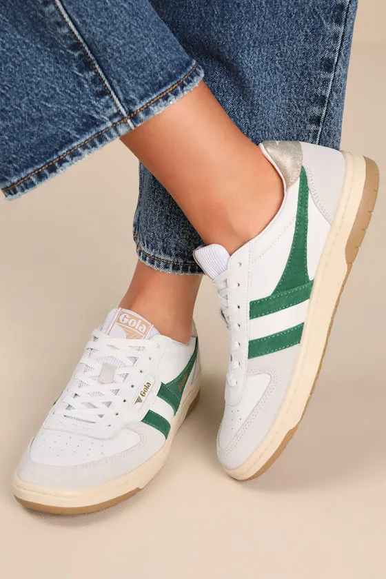 Hawk White and Dark Green Color Block Suede Sneakers sold by Lulus