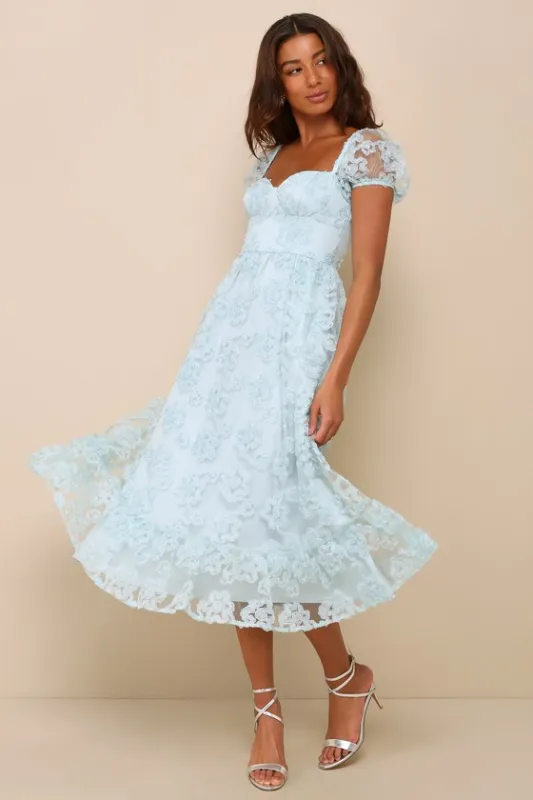 Notable Elegance Mint Mesh Floral Applique Bustier Midi Dress sold by Lulus