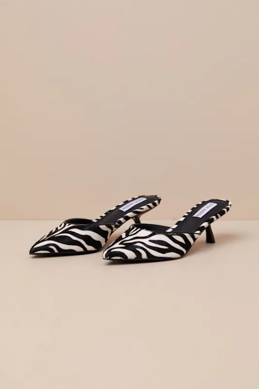 Micki-Z Zebra Calf Hair Leather Kitten Heel Mule Pumps sold by Lulus