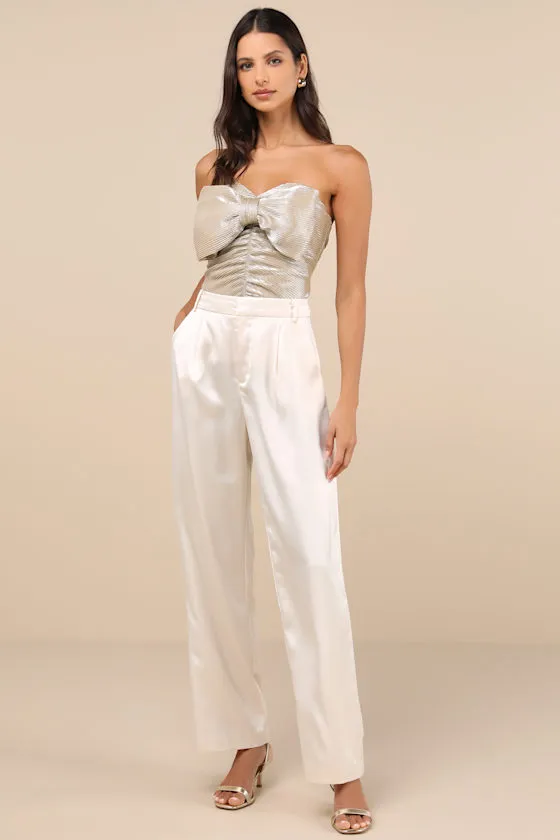 Fashionista Flair Shiny Champagne Bow Strapless Top sold by Lulus product image thumbnail 3