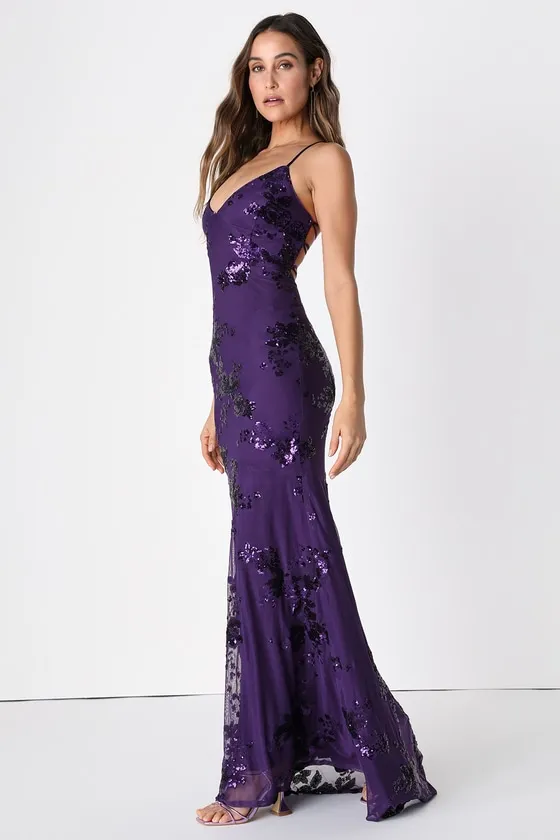 Valhalla Purple Sequin Lace-Up Maxi Dress sold by Lulus product image thumbnail 3
