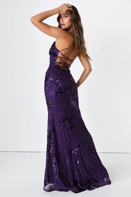 Valhalla Purple Sequin Lace-Up Maxi Dress sold by Lulus product image thumbnail 4