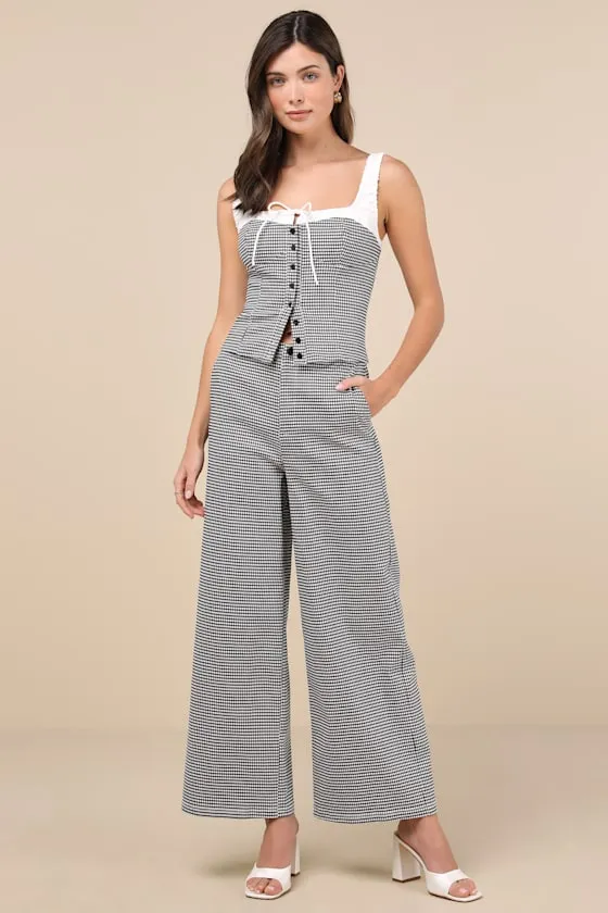 Erica Black and White Gingham Wide-Leg Pants sold by Lulus