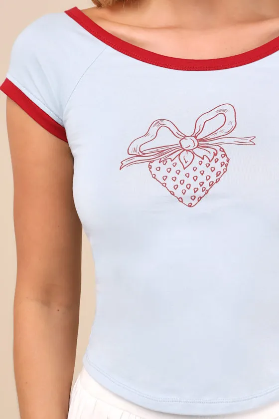 Bitha Light Blue Strawberry Graphic Tee sold by Lulus product image thumbnail 4