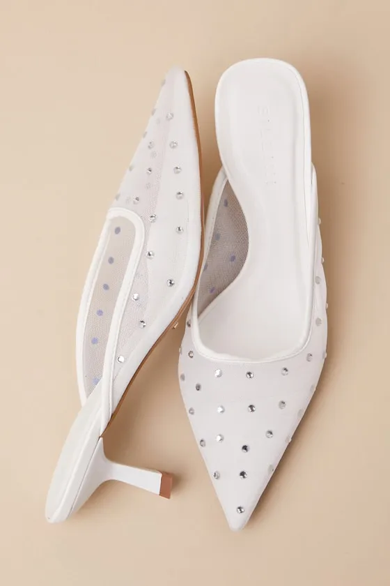 Antonia White Mesh Rhinestone Pointed-Toe Mule Pumps sold by Lulus product image thumbnail 3