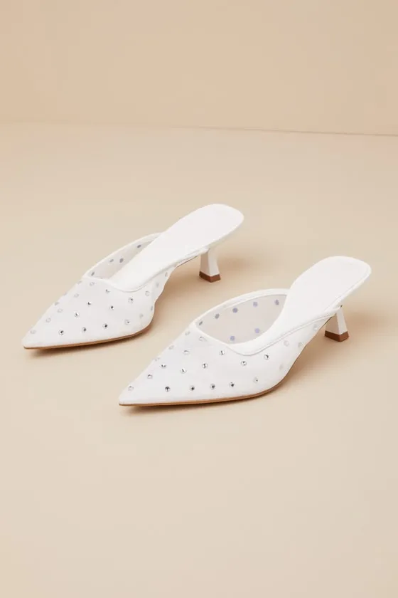 Antonia White Mesh Rhinestone Pointed-Toe Mule Pumps sold by Lulus product image thumbnail 4