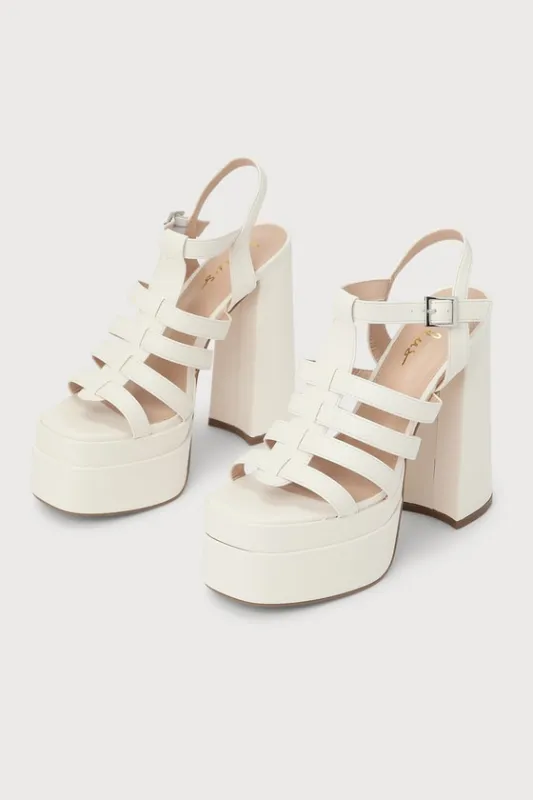 Medeli White Caged Platform High Heel Sandals sold by Lulus