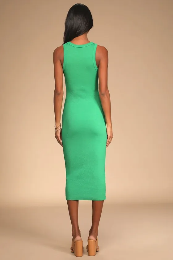 Majorly Trendy Green Ribbed Bodycon Midi Dress sold by Lulus product image thumbnail 4
