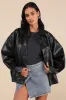 Kenny Black Oversized Vegan Leather Bomber Jacket sold by Lulus