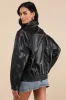 Kenny Black Oversized Vegan Leather Bomber Jacket sold by Lulus
