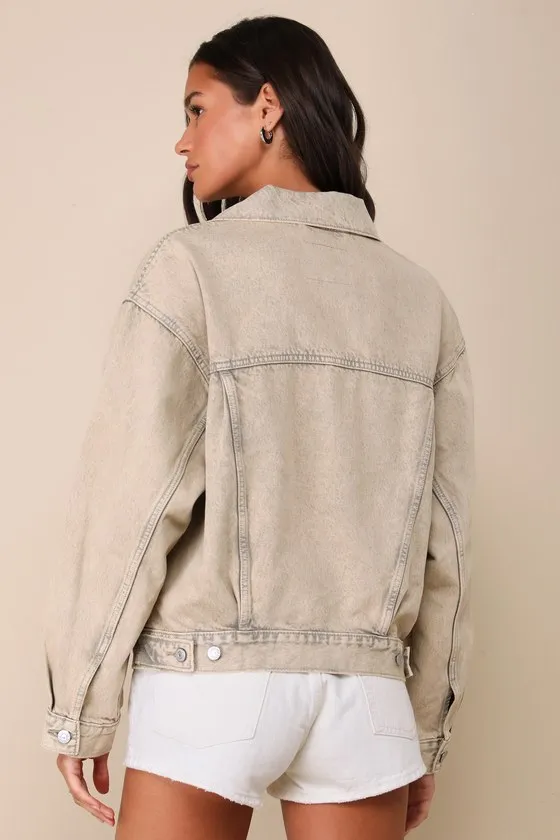 90s Trucker Washed Khaki Denim Jacket sold by Lulus product image thumbnail 3