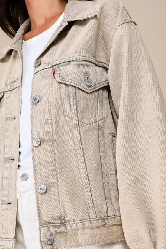 90s Trucker Washed Khaki Denim Jacket sold by Lulus product image thumbnail 4