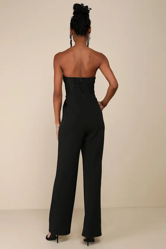 Positively Impressive Black Lace Strapless Bustier Jumpsuit sold by Lulus product image thumbnail 2
