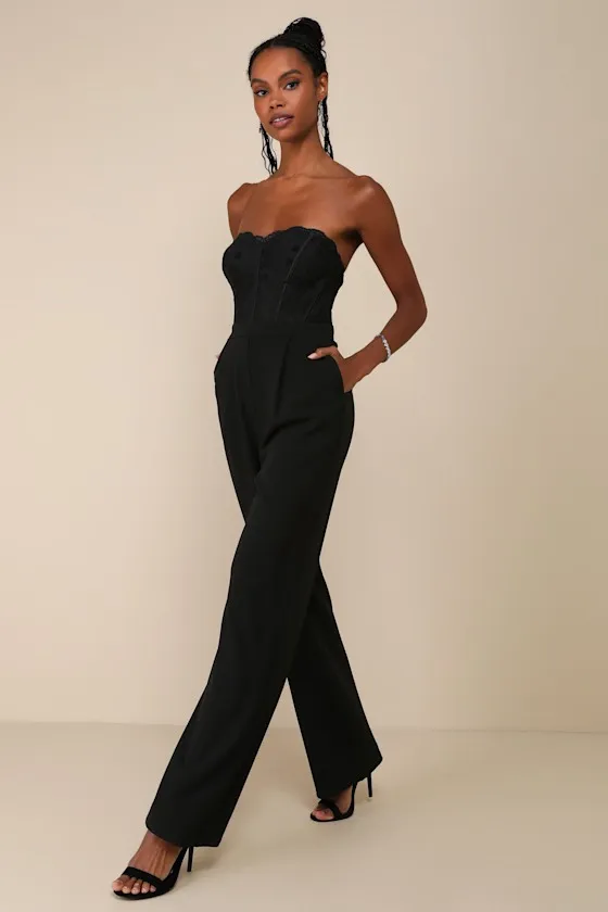 Positively Impressive Black Lace Strapless Bustier Jumpsuit sold by Lulus product image thumbnail 3