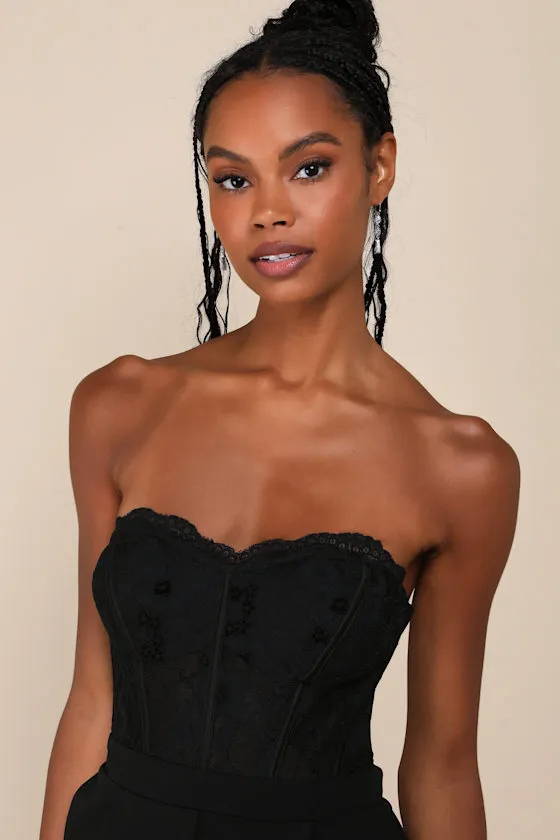 Positively Impressive Black Lace Strapless Bustier Jumpsuit sold by Lulus product image thumbnail 4