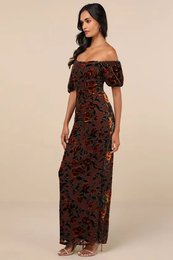 Confidently Impressive Brown Velvet Off-the-Shoulder Maxi Dress sold by Lulus product image thumbnail 2