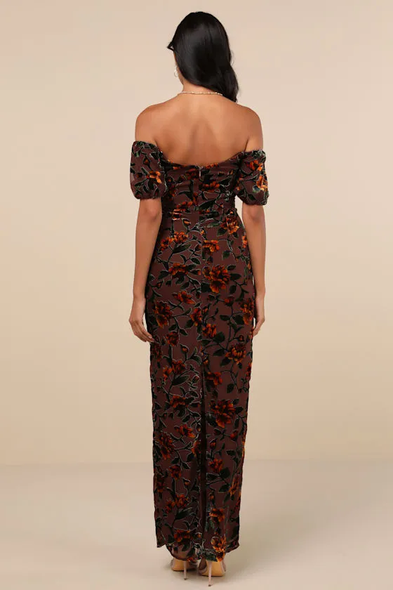 Confidently Impressive Brown Velvet Off-the-Shoulder Maxi Dress sold by Lulus product image thumbnail 3
