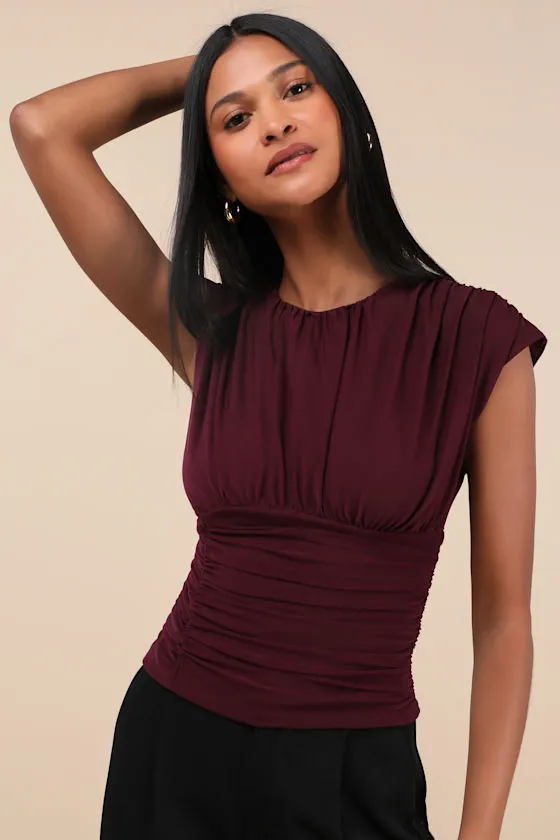 Cute Allure Plum Purple Mesh Backless Ruched Top sold by Lulus