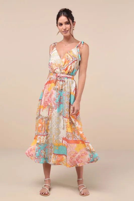 Charming Cuteness Multi Paisley Print Tie-Strap Midi Dress sold by Lulus