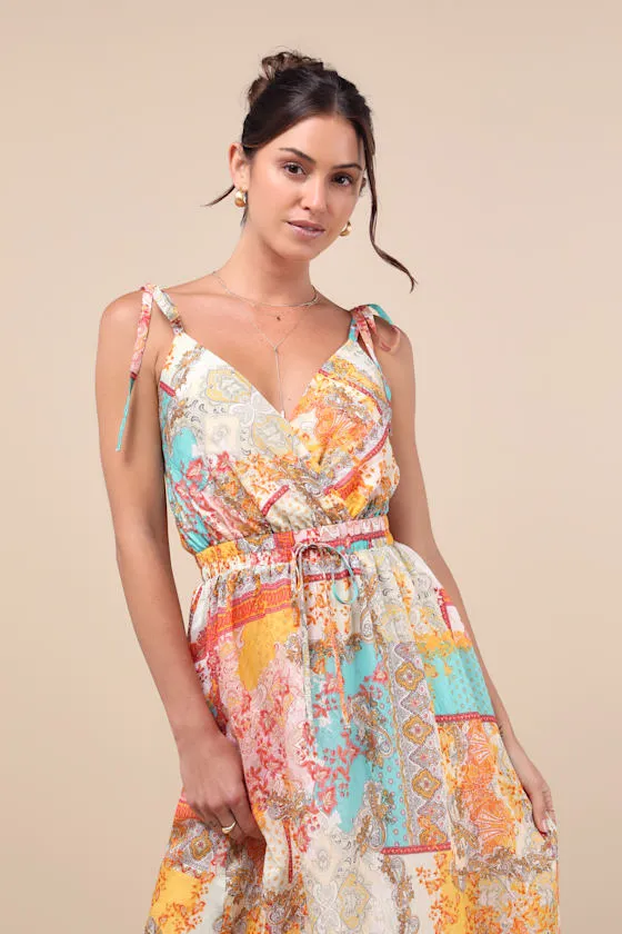 Charming Cuteness Multi Paisley Print Tie-Strap Midi Dress sold by Lulus product image thumbnail 3