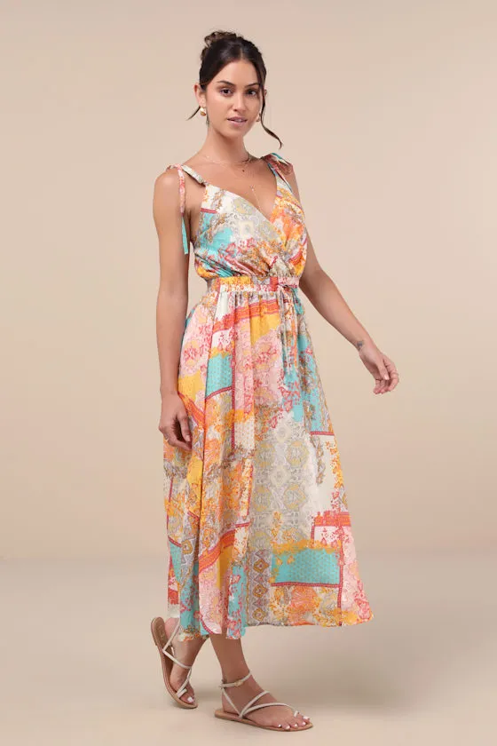Charming Cuteness Multi Paisley Print Tie-Strap Midi Dress sold by Lulus product image thumbnail 4