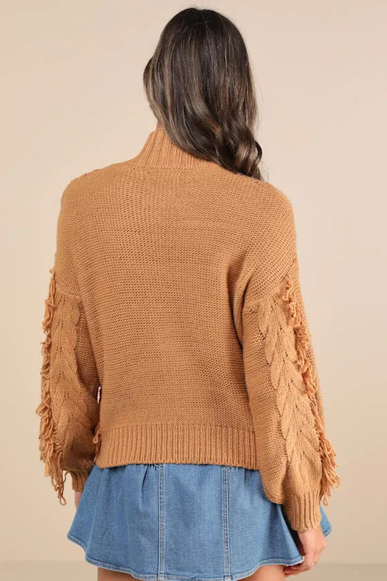 Wintertime Fave Tan Fringe Cable Knit Sweater sold by Lulus product image thumbnail 2