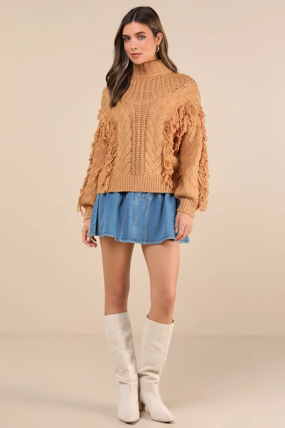 Wintertime Fave Tan Fringe Cable Knit Sweater sold by Lulus product image thumbnail 3