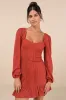 Coveted Sweetness Rust Pointelle Knit Long Sleeve Mini Dress sold by Lulus