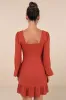 Coveted Sweetness Rust Pointelle Knit Long Sleeve Mini Dress sold by Lulus