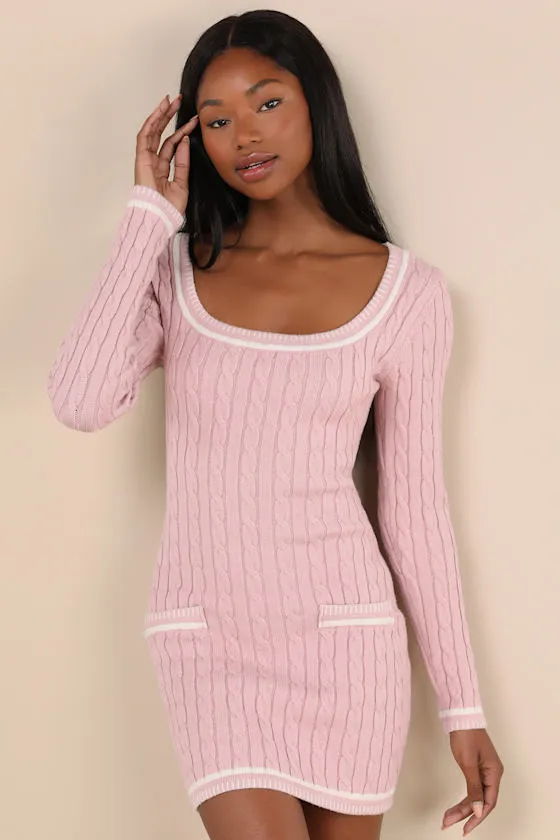 Autumn Concept Pink Cable Knit Sweater Mini Dress sold by Lulus