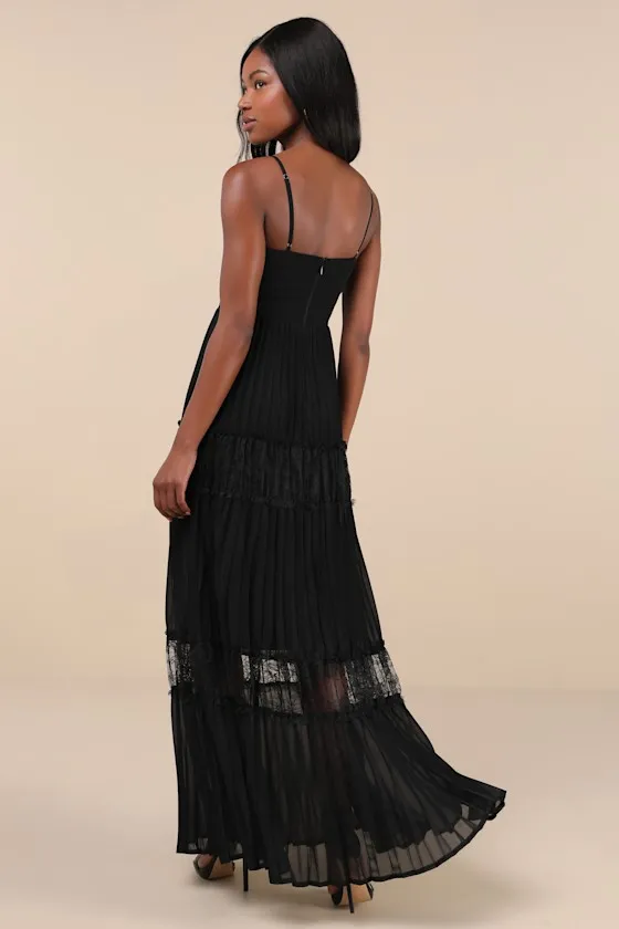 Stunning RSVP Black Pleated Lace Sleeveless Bustier Maxi Dress sold by Lulus product image thumbnail 2