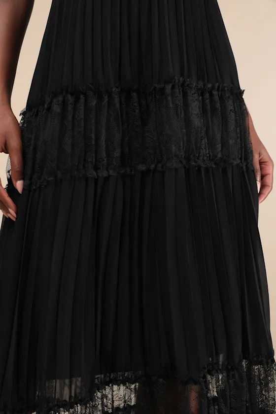 Stunning RSVP Black Pleated Lace Sleeveless Bustier Maxi Dress sold by Lulus product image thumbnail 3