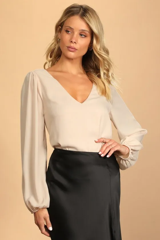 Stylish and Sincere Beige Long Sleeve V-Neck Top sold by Lulus product image thumbnail 2