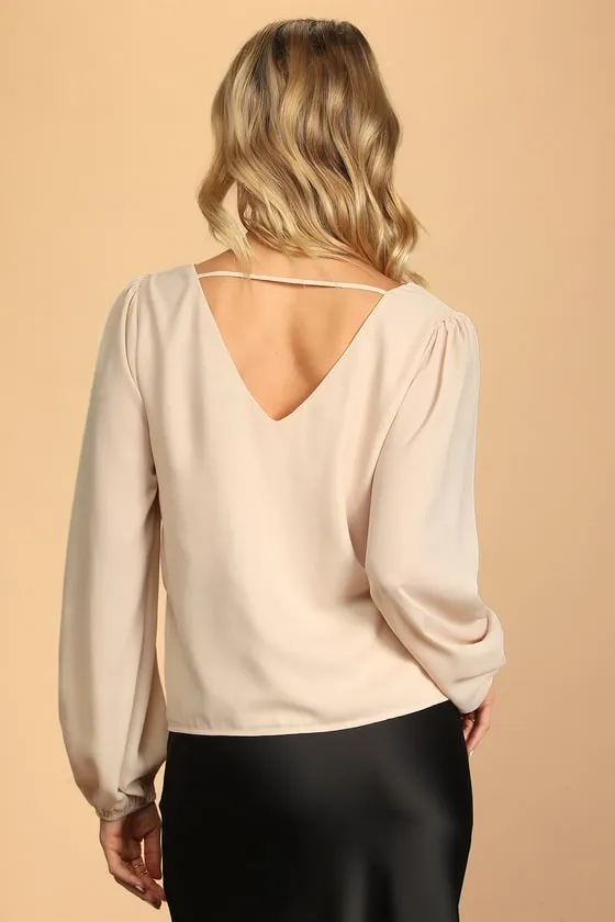 Stylish and Sincere Beige Long Sleeve V-Neck Top sold by Lulus product image thumbnail 4