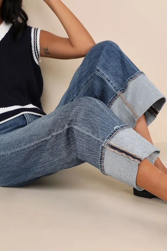 Eastside Medium Wash Distressed High-Rise Cuffed Denim Jeans sold by Lulus product image thumbnail 4