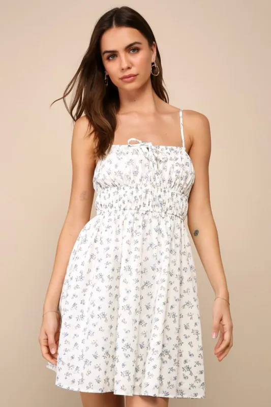 Darling Mindset Ivory Floral Print Sleeveless Mini Dress sold by Lulus