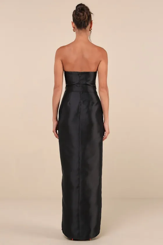 Luxe Sweetie Black Taffeta Belted Strapless Maxi Dress sold by Lulus product image thumbnail 2