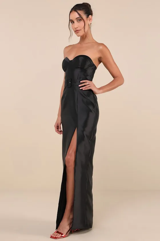 Luxe Sweetie Black Taffeta Belted Strapless Maxi Dress sold by Lulus product image thumbnail 4