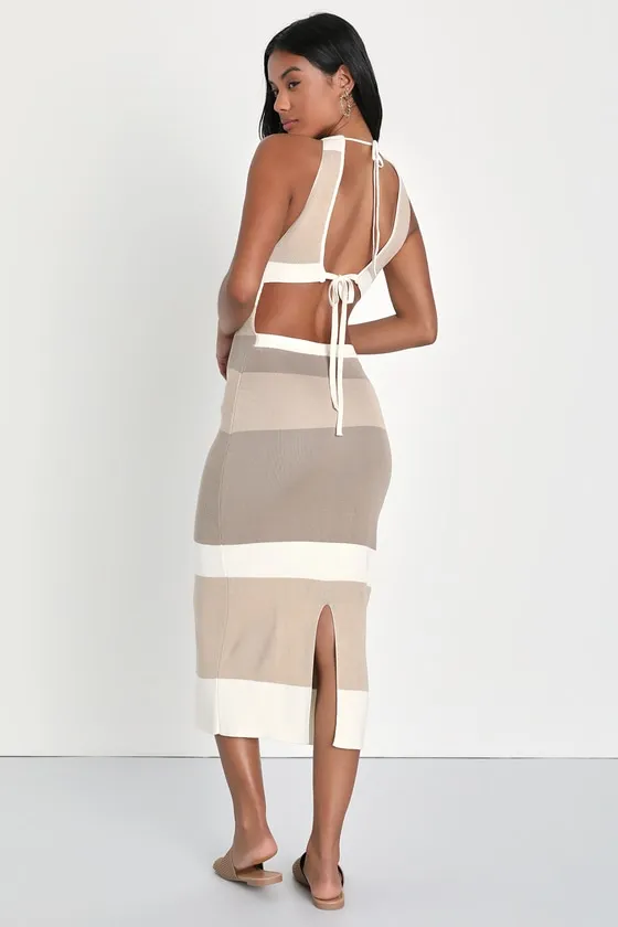 Chic Obsession Beige Striped Tie-Back Sleeveless Sweater Dress sold by Lulus product image thumbnail 2